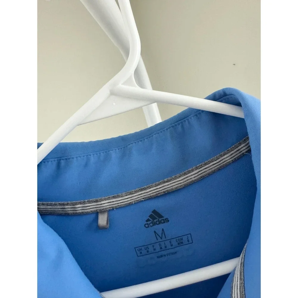 Adidas Golf Mens Blue Striped Sleeve Performance Polo Shirt Size Medium